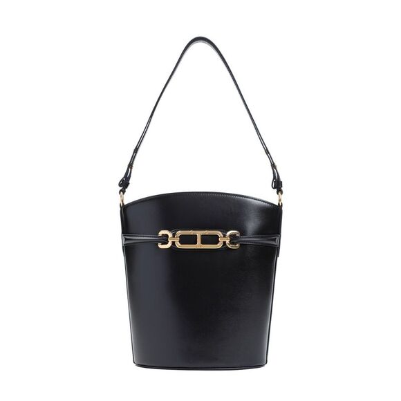 Elegant Mini Bucket Bag in Black Calf Leather - 20x24x14cm - Picture 1 of 4